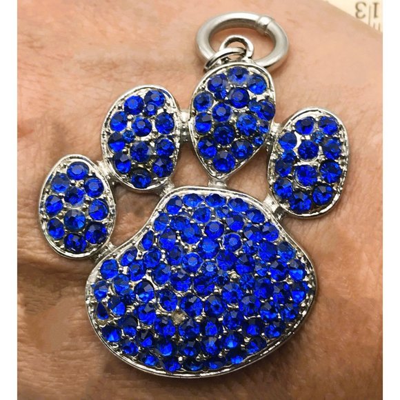 Paw Print Pendant Blue Team Mascot Bulldogs Wolves Cougars Wildcats Dog - Picture 2 of 6